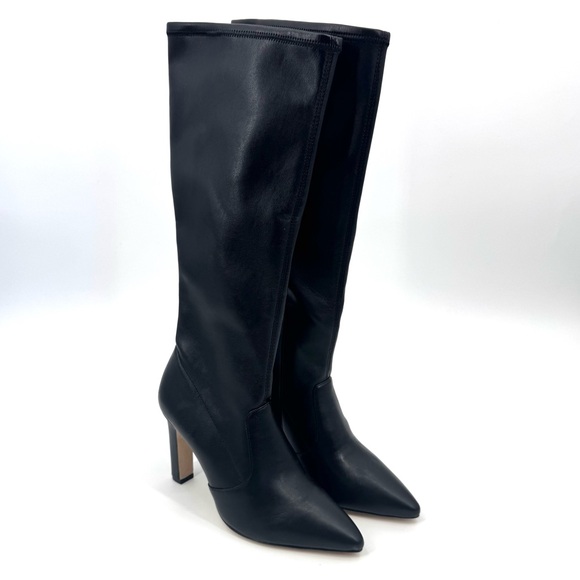 **SOLD* NEW Larroude Black Heeled Christy Vegan Stretch Leather Boots 9.5 - Picture 1 of 11